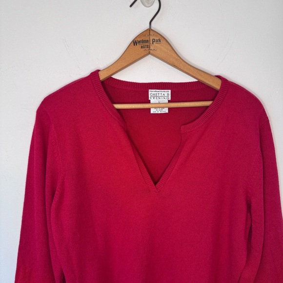 Chetta B Evening Silk Cashmere Blend Sweater Fur Trim Cuffs Old Money Holiday - Picture 3 of 7